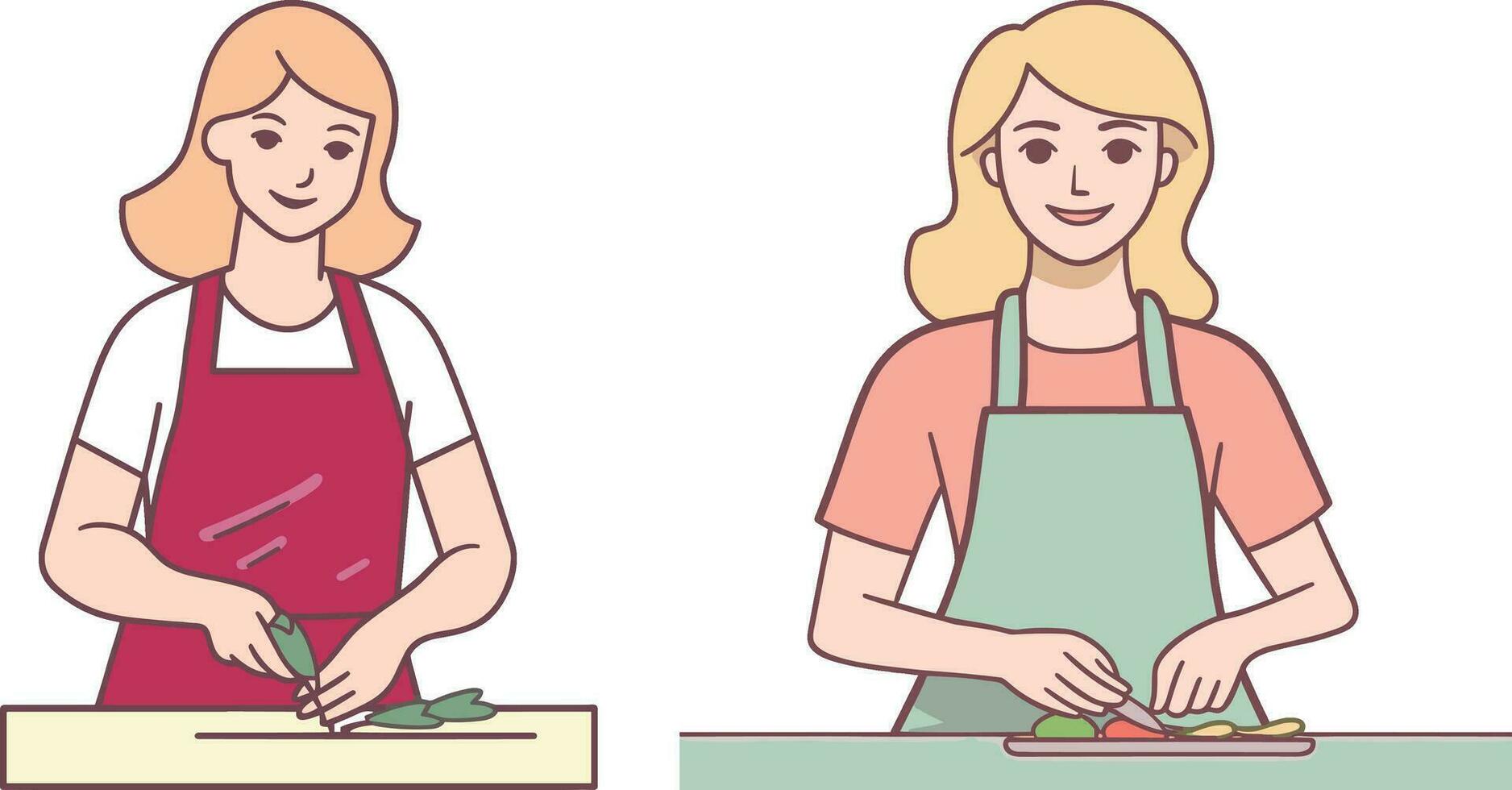 vector woman cooking and wear apron