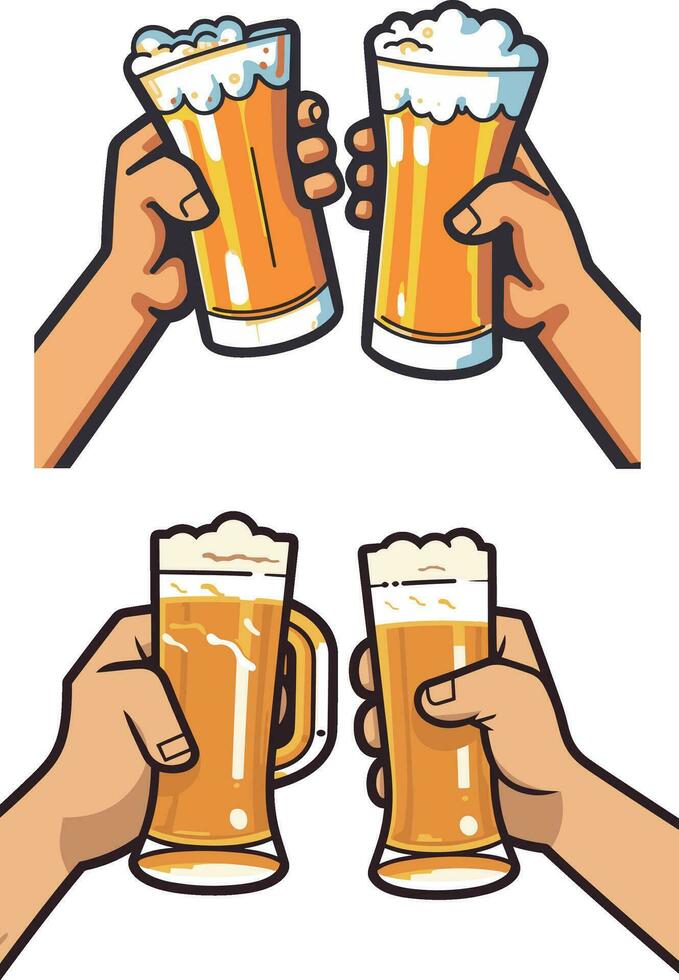 Vector celebration beer festival two hands holding the beer bottle and beer glass