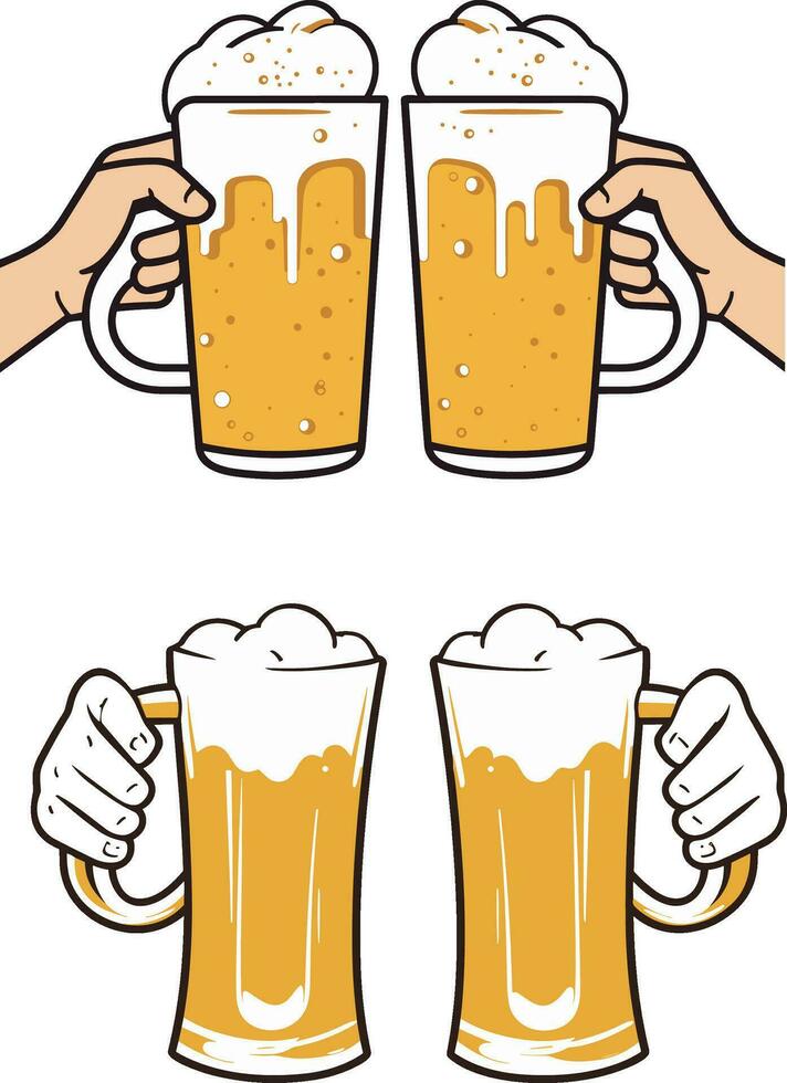 vector celebracion cerveza festival dos manos participación el cerveza botella y cerveza vaso