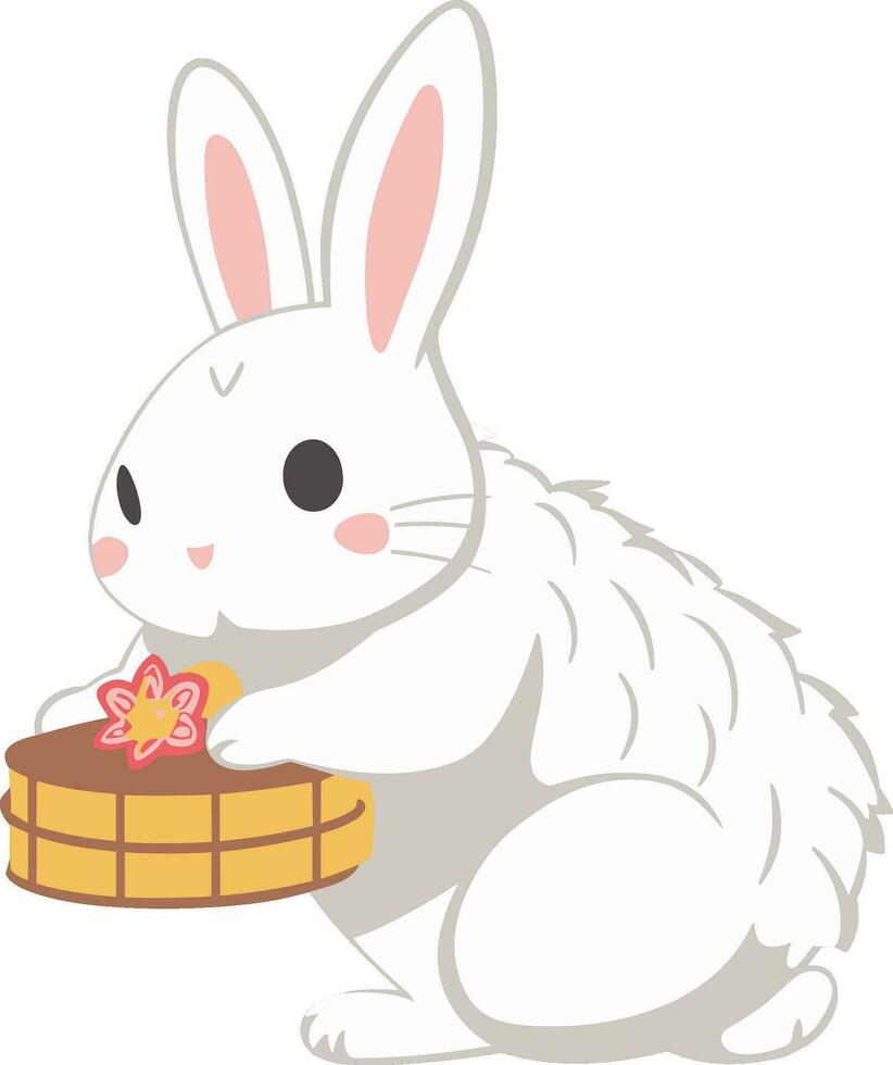 Vector cute rabbit and mooncake