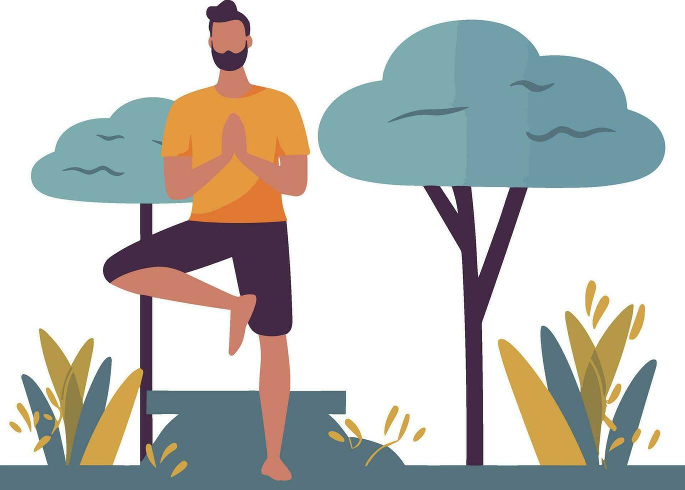 man doing yoga outdoor vector