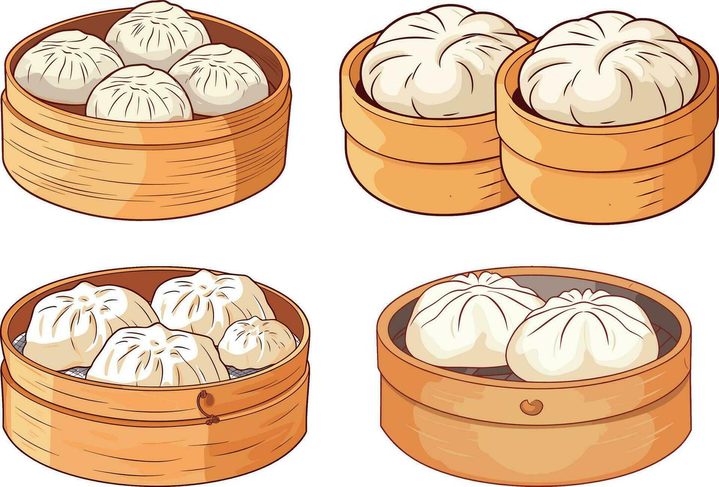 chino tradicional comida de colores baozi bollos vector