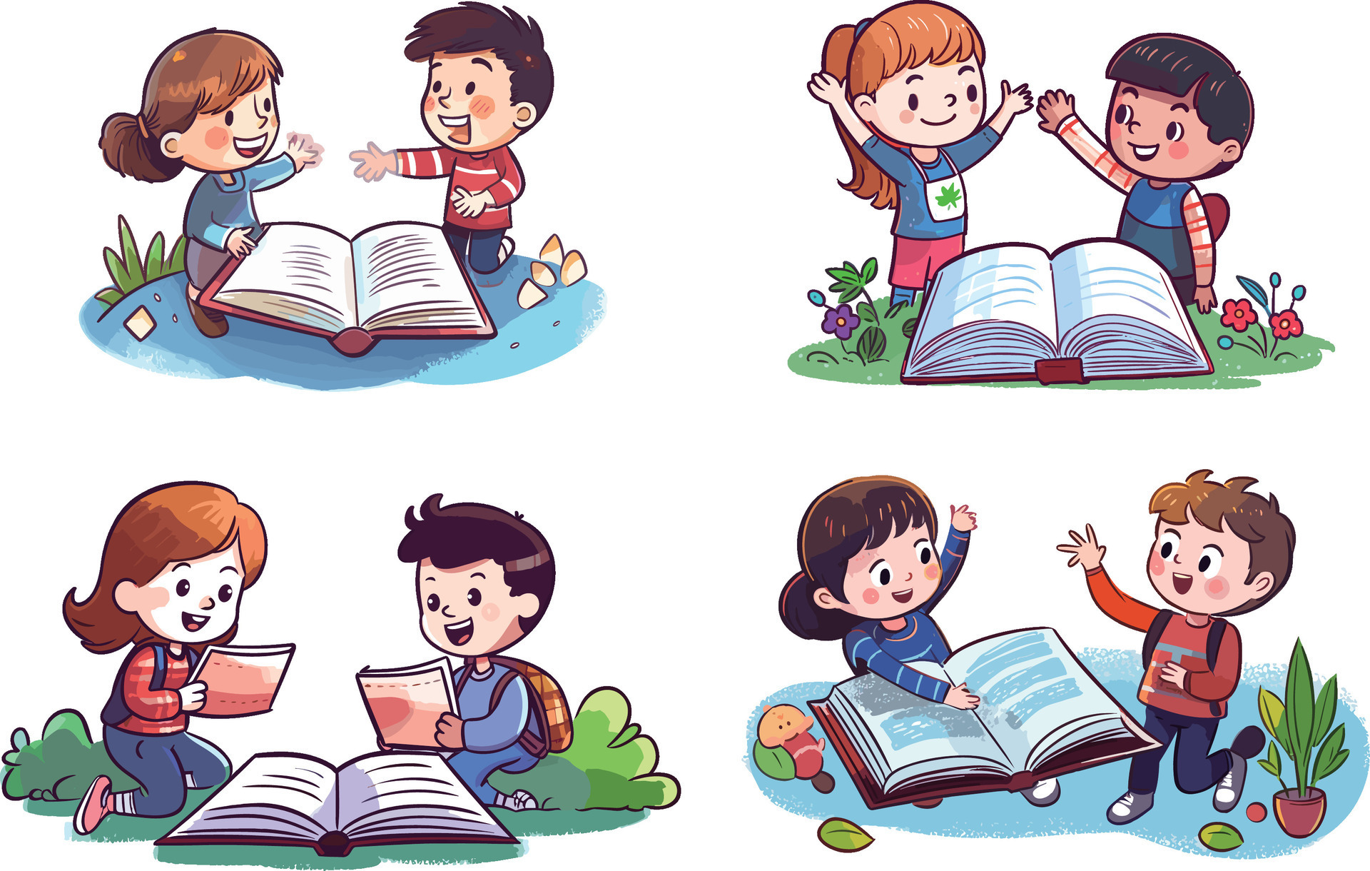 Cute kids reading books. Cute cartoon kids reading books. 31605090