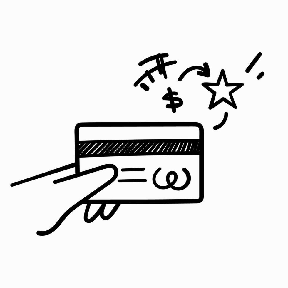 hand drawn doodle credit card loyalty program illustration vector