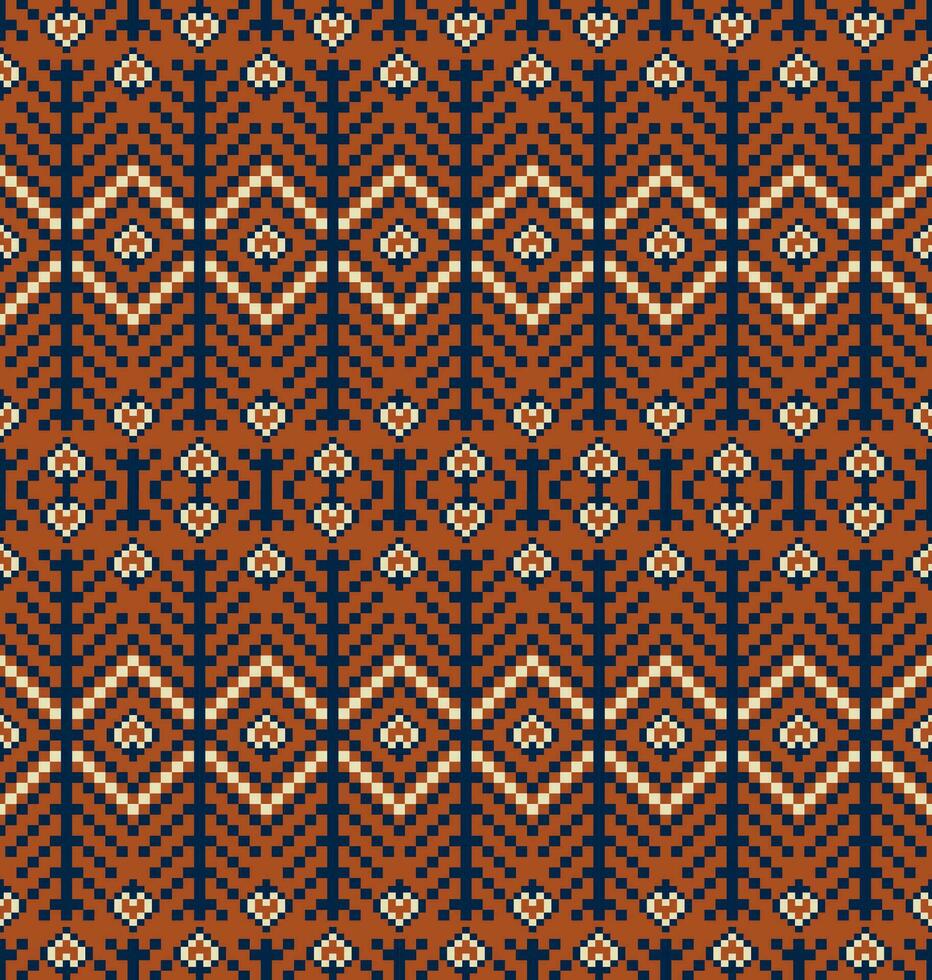 Aztec kilim traditional geometric pattern. Embroidery geometric floral shape seamless pattern. Colorful ethnic pixel pattern use for fabric, textile, home decoration elements, upholstery, etc. vector