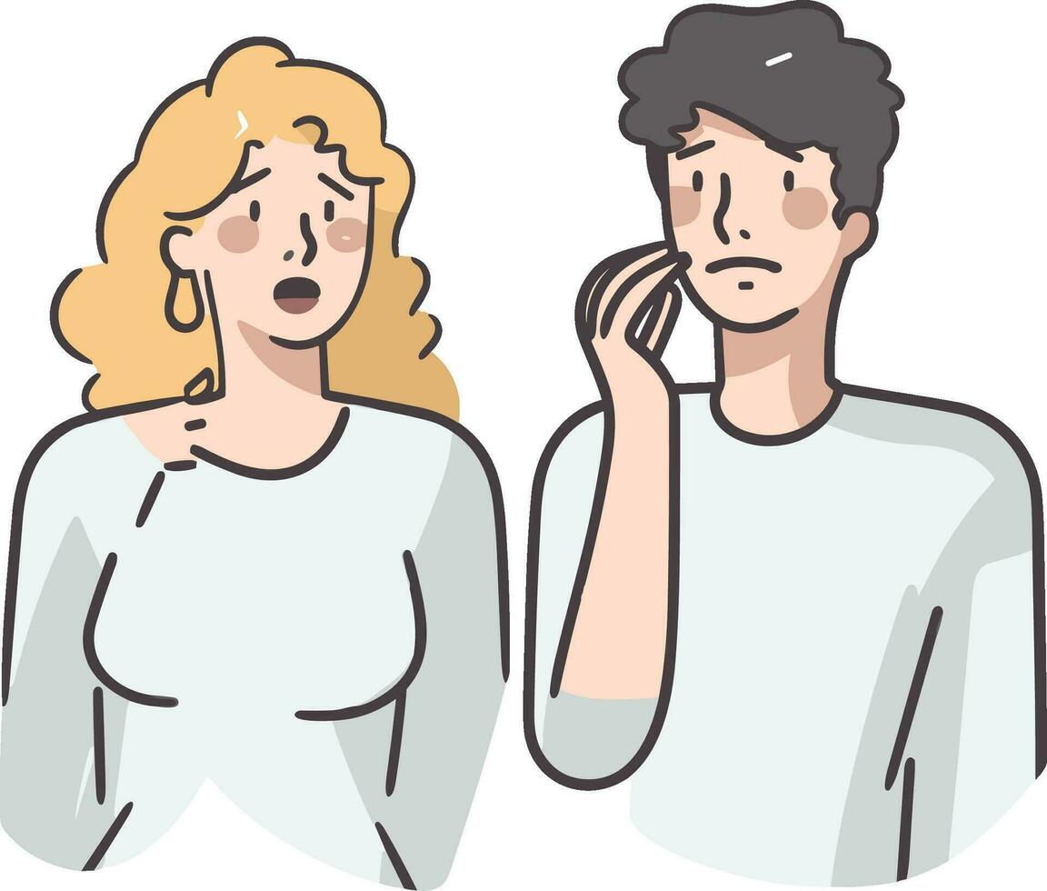 Illustration of a man and a woman looking at each other with a sad expression vector