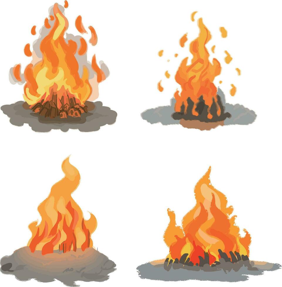 Set of fire icons. Isolated on white background. Vector illustration.