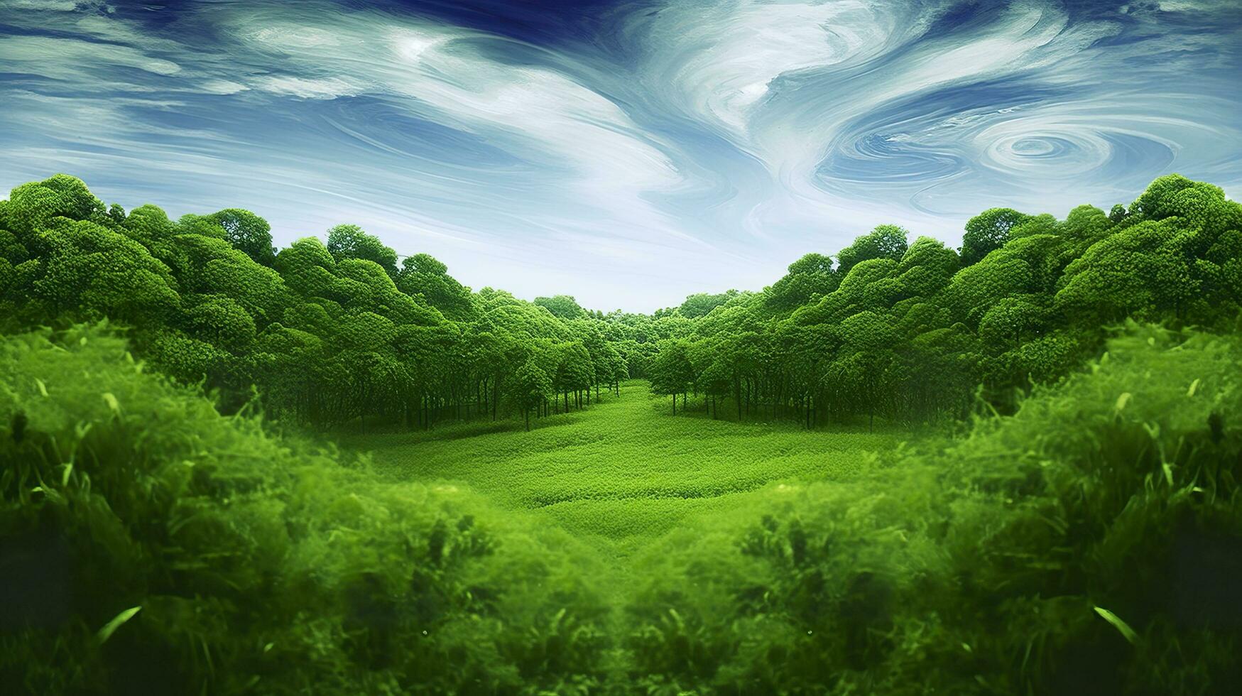 Green nature with white clouds and sky.  AI Generative photo