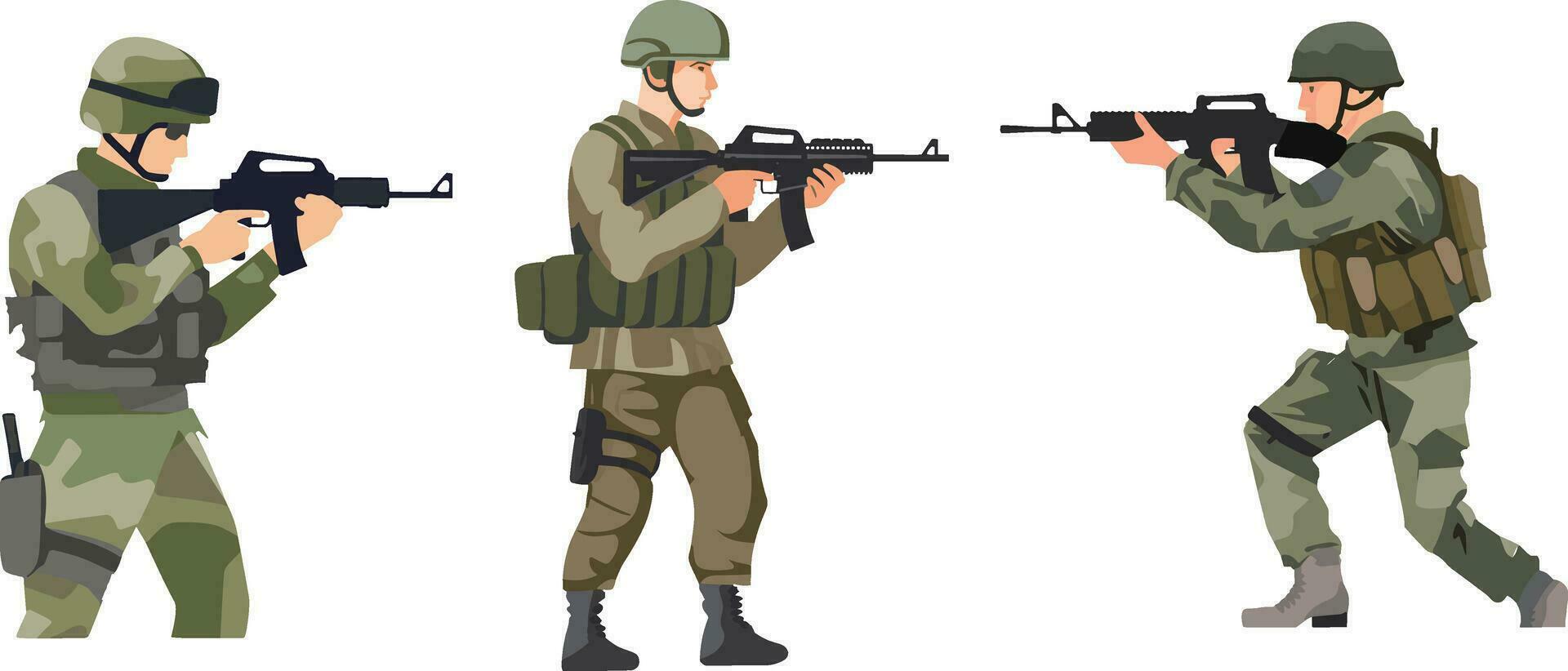 soldado en un militar uniforme con un máquina pistola aislado en un blanco antecedentes vector