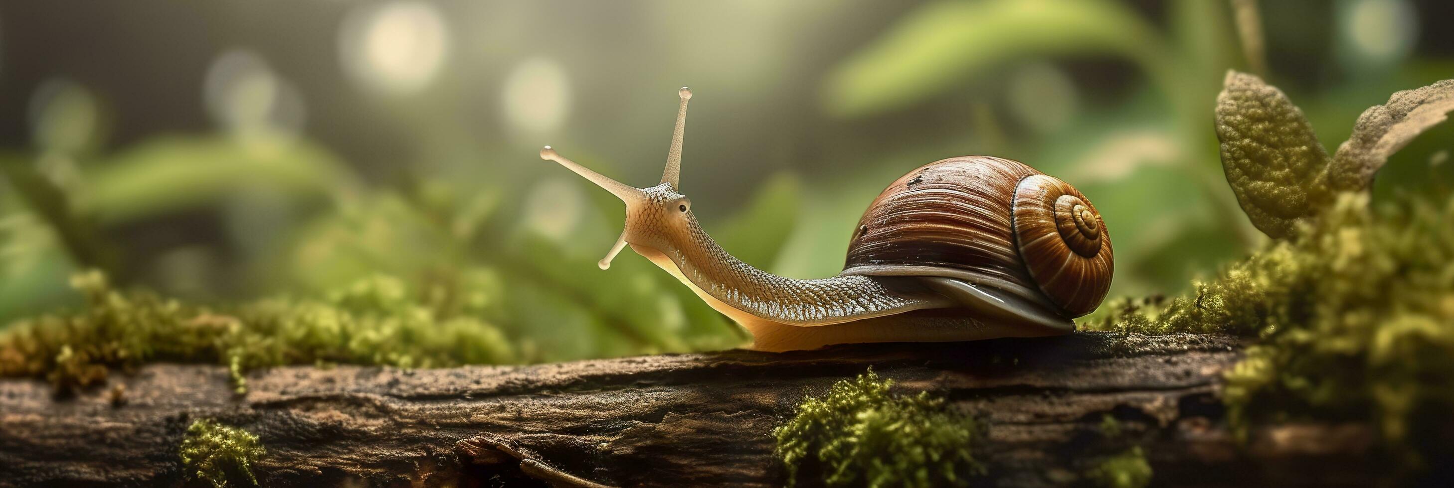 A Journey Through the Forest. Close-up of a Snail in the Forest with Natural Background. AI Generative photo