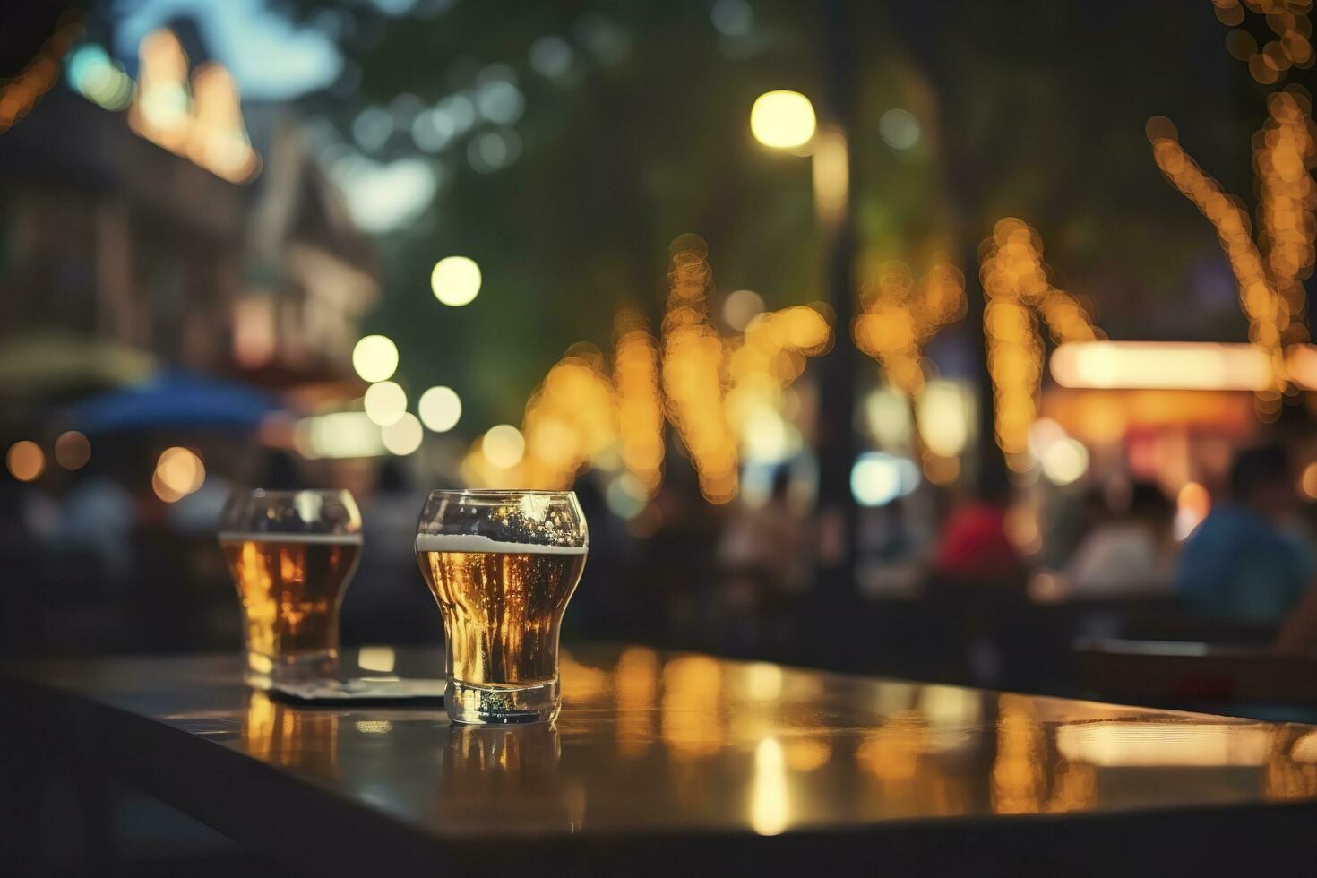 Bokeh background of Street Bar beer restaurant, outdoors in Asia, AI Generative photo