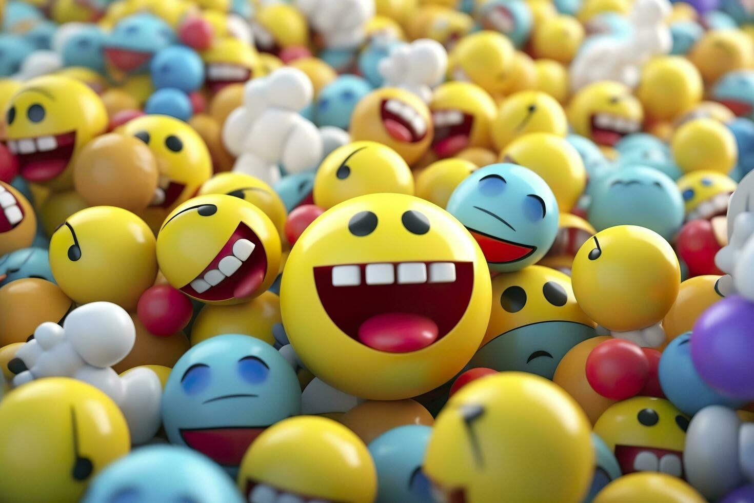 Happy and laughing emoticons 3d rendering background, social media and communications concept. AI Generative photo