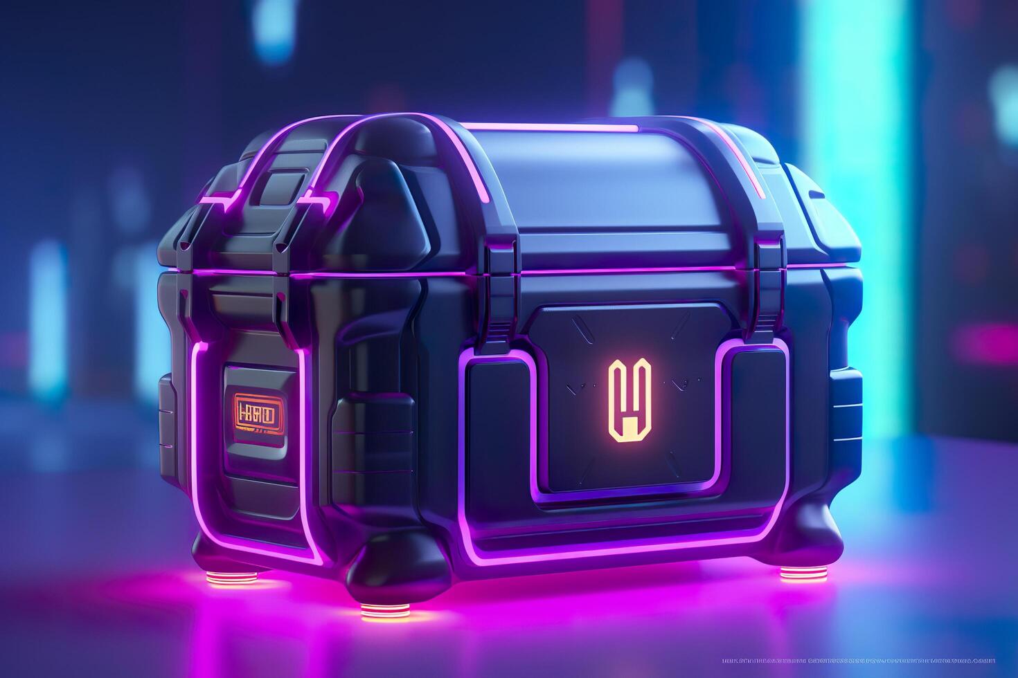 Modern and Futuristic Neon Digital Gaming Chest in Cartoon Pixar 3D Blender Style. AI Generative photo