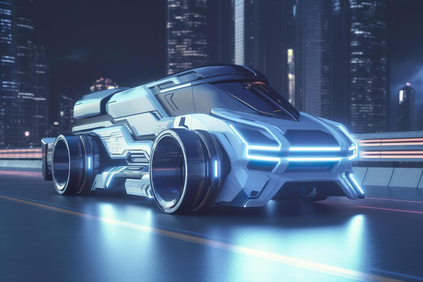 23rd Century Futuristic Truck With Hyper Modern Drive Wide Angle Lens 23rd Century Futuristic Truck With Hyper Modern Drive Wide Angle Lens And Futuristic Skyscraper In The Background Ai Generative Free Photo