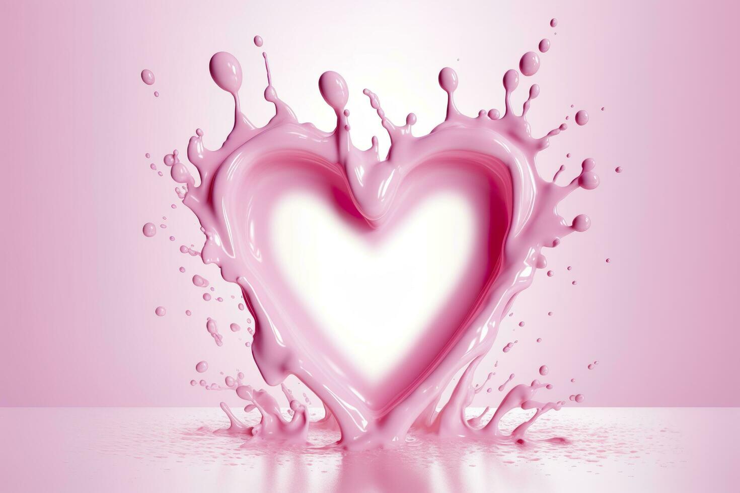 Pink heart shape milk splash, romantic food symbol for Valentines day, AI Generative photo