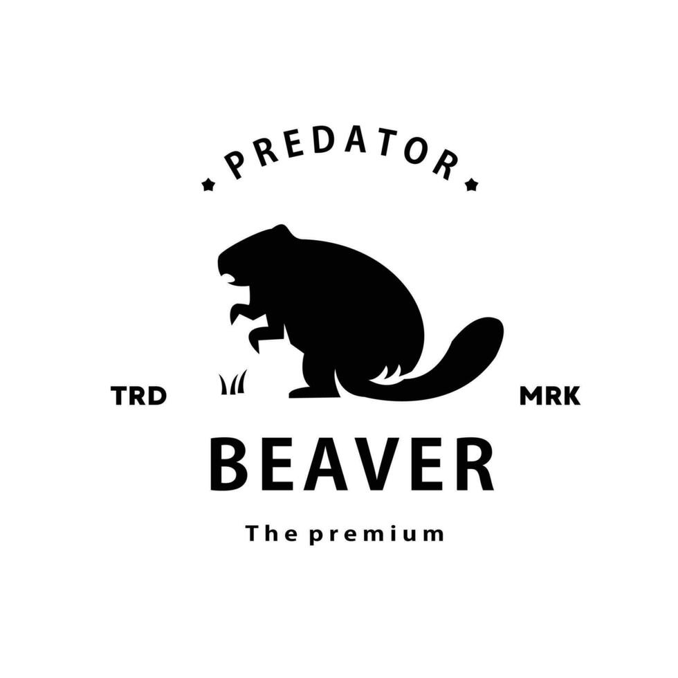 vintage retro hipster beaver logo vector outline silhouette art icon