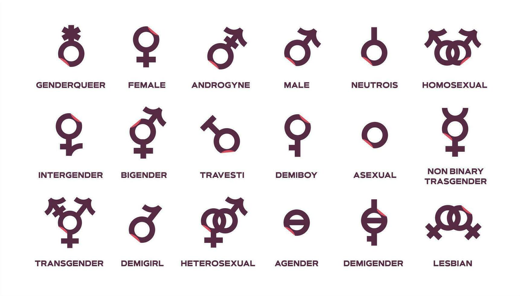 Gender flat color icons set. Sexual orientation concept. Sign for web page, mobile app, banner, social media, button, logo. vector