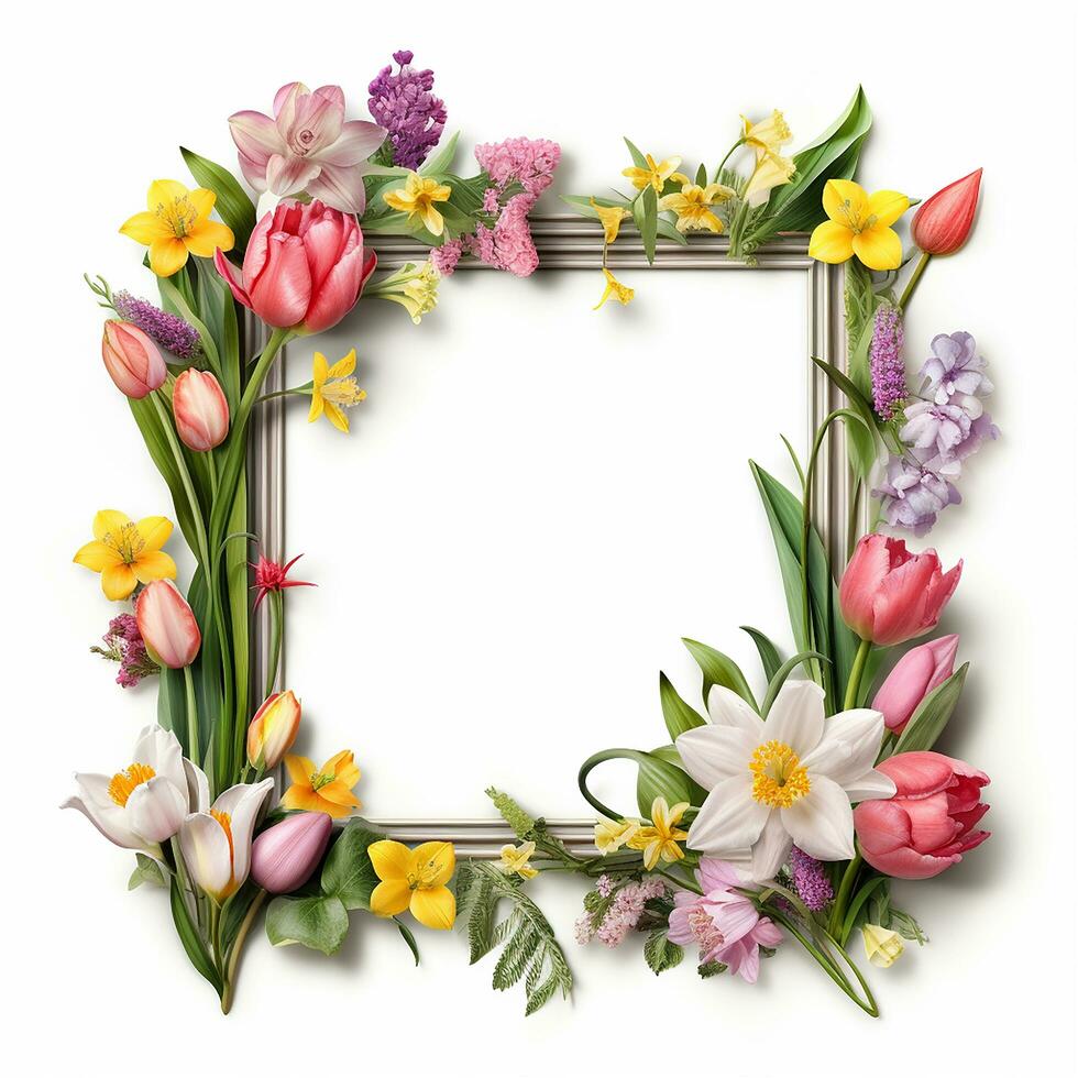 AI Generative spring frame on white background photo