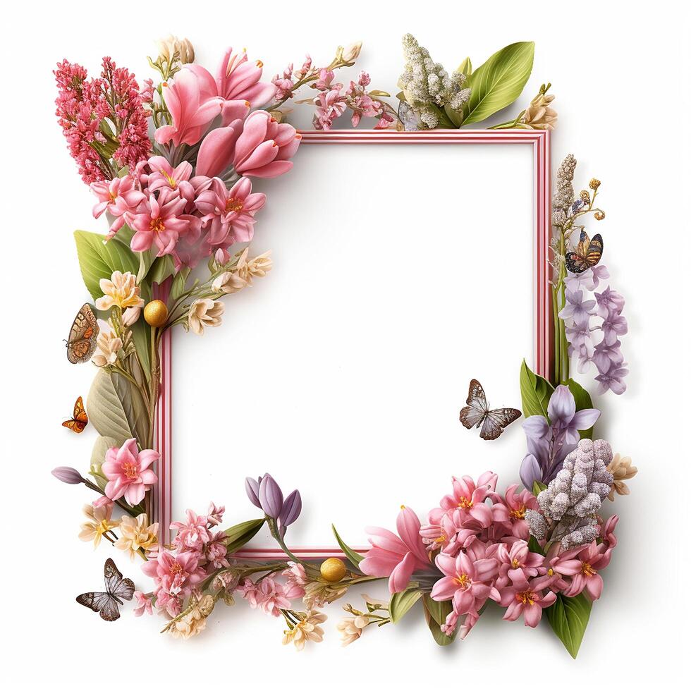 AI Generative spring frame on white background photo