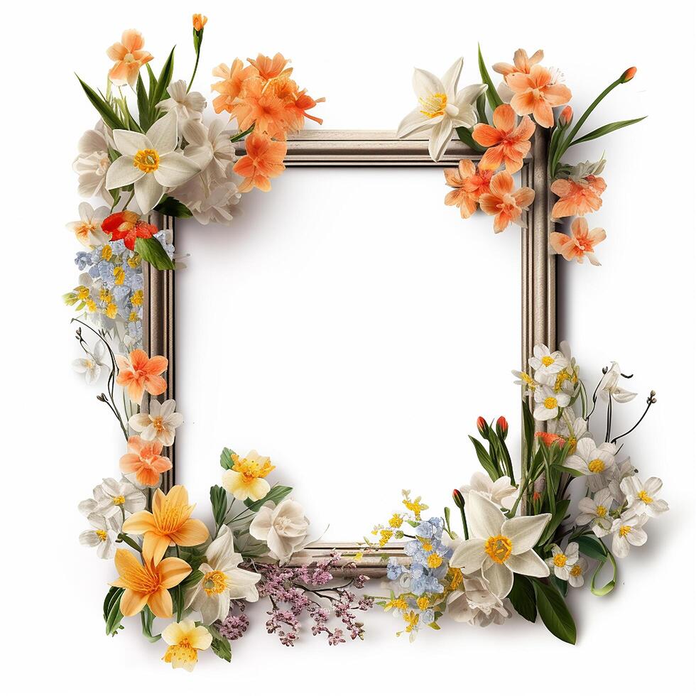 AI Generative spring frame on white background photo