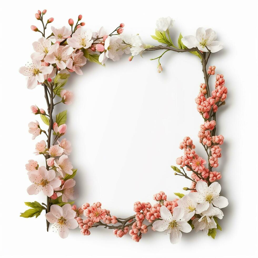 AI Generative spring frame on white background photo