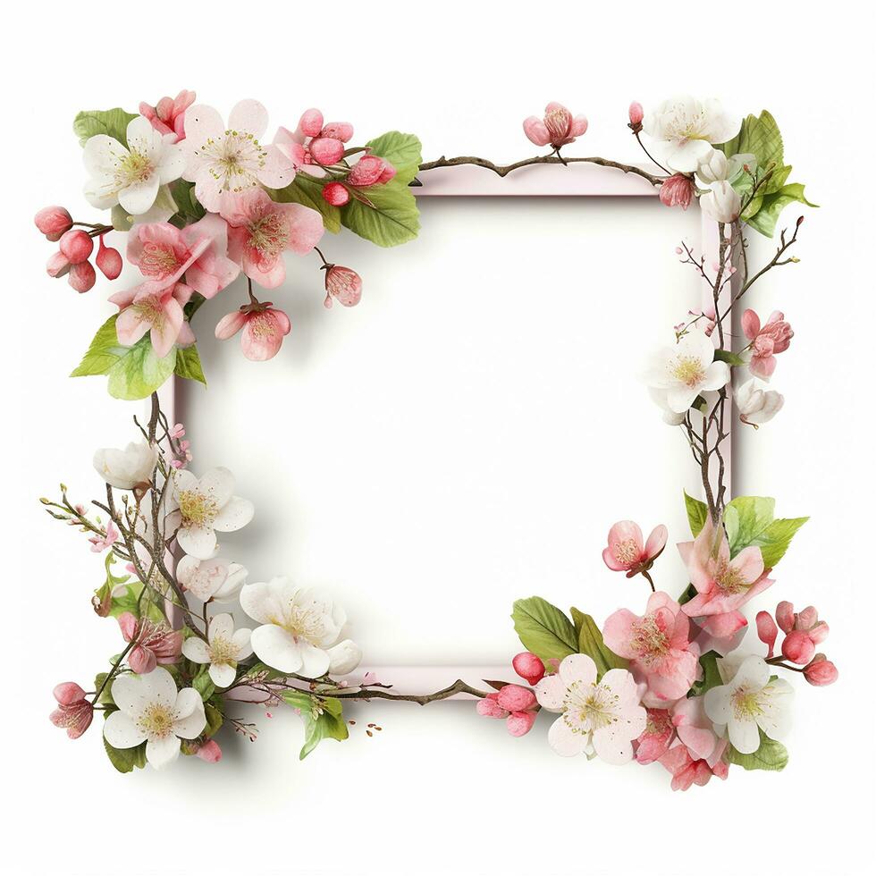 AI Generative spring frame on white background photo