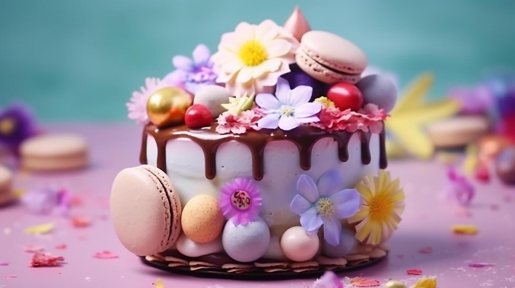 AI Generative Birthday cake with candles on blur background 31606029