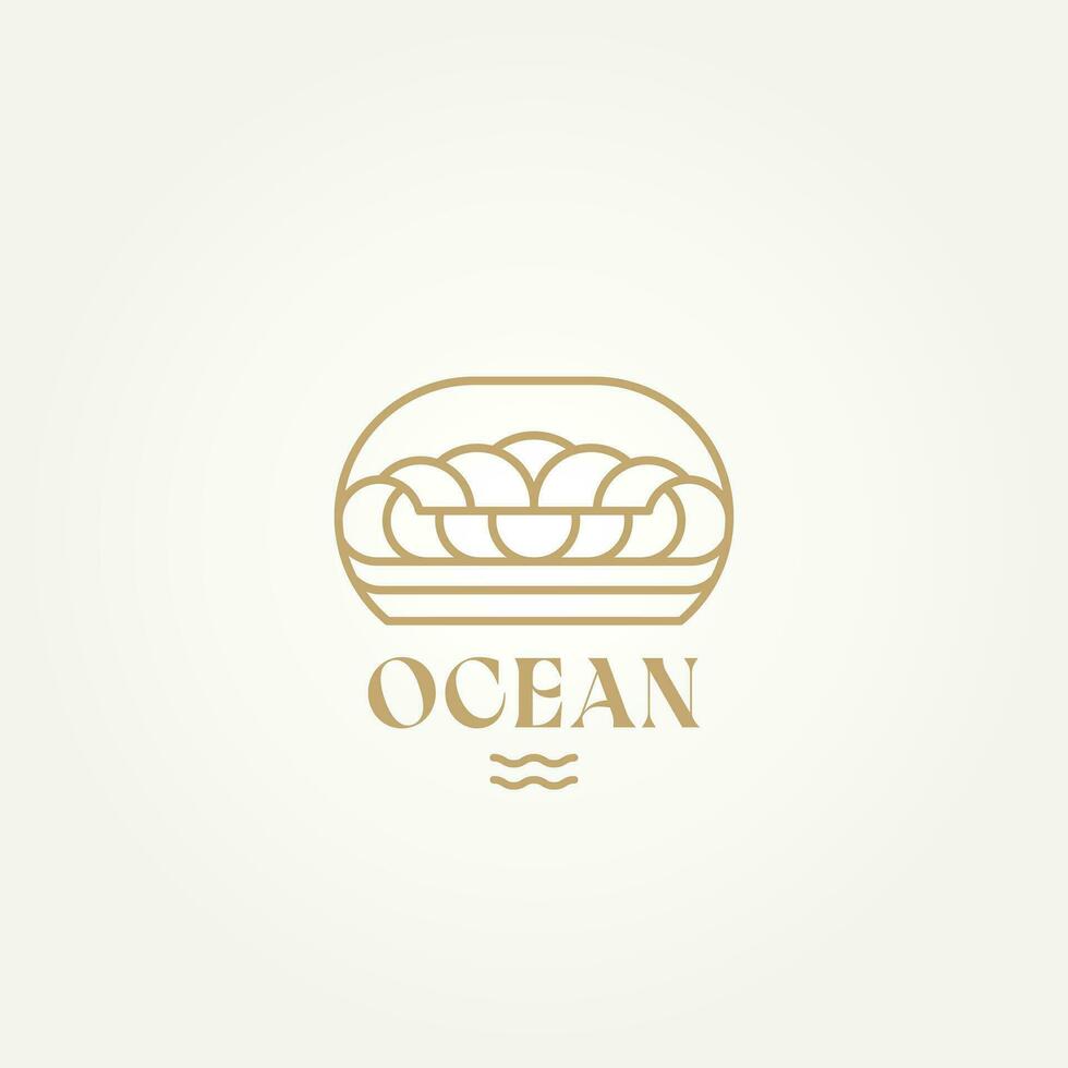 luxurious ocean wave minimalist badge line art logo template vector illustration design. simple modern surfer, resort hotels, holiday emblem logo concept