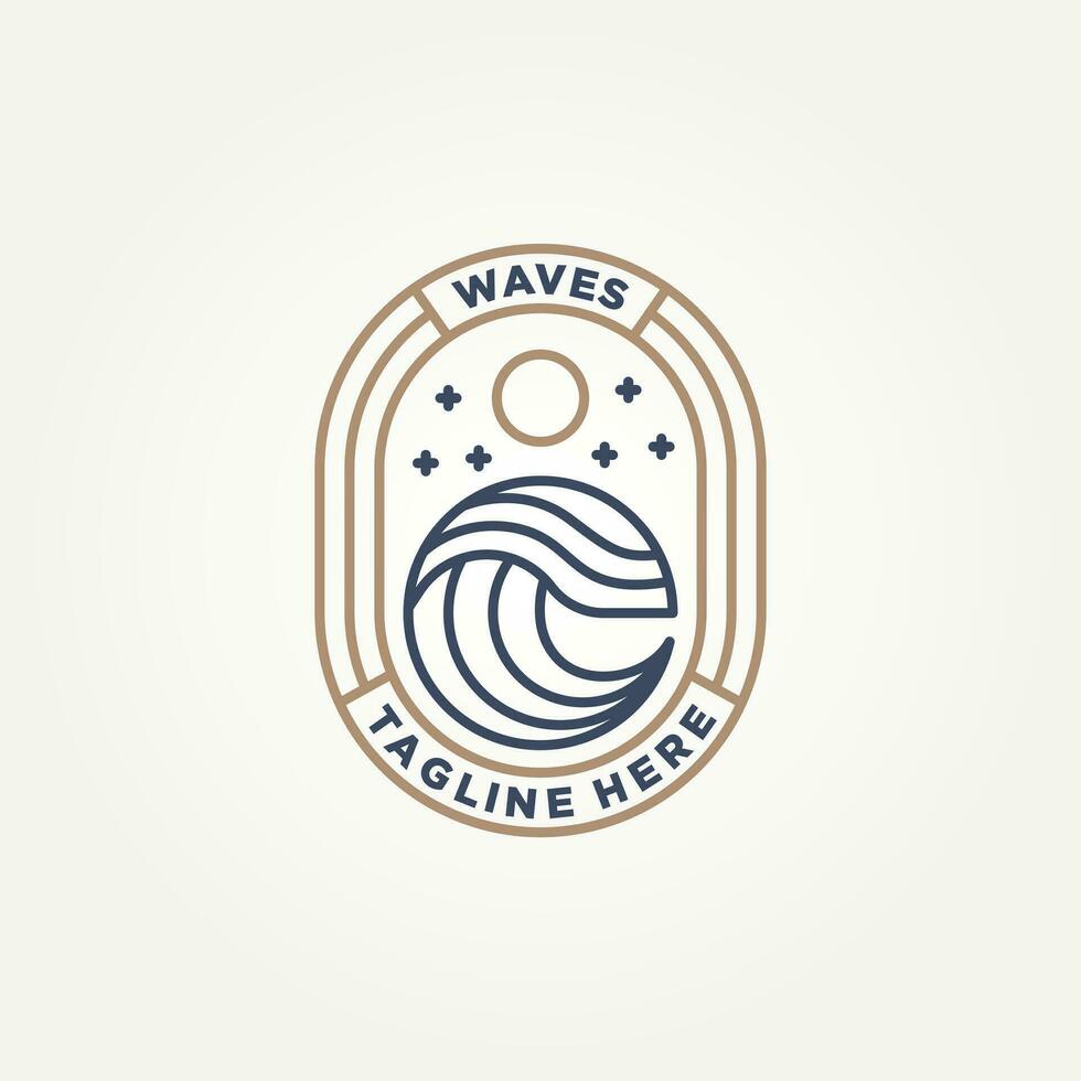 ocean water wave minimalist badge line art logo template vector illustration design. . simple modern surfer, resort hotels, holiday emblem logo concept