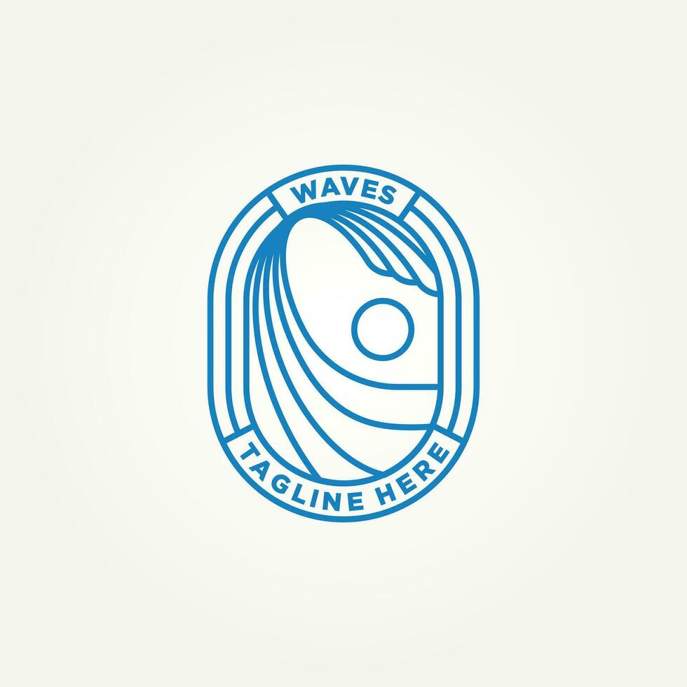 ripple wave minimalist badge line art logo template vector illustration design. simple modern surfer, surfboard manufacturers, resort hotels emblem logo concept
