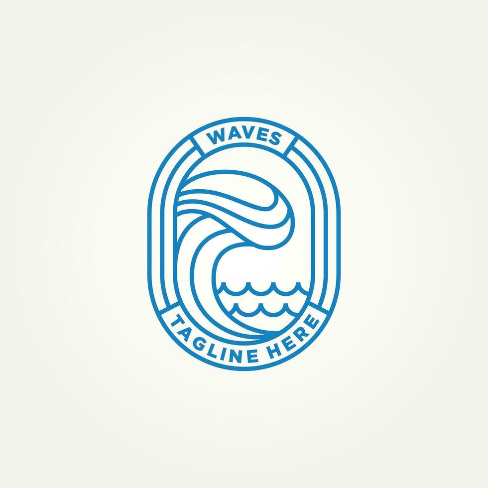 sea wave minimalist badge line art logo template vector illustration design. simple modern surfer, resort hotels, holiday emblem logo concept