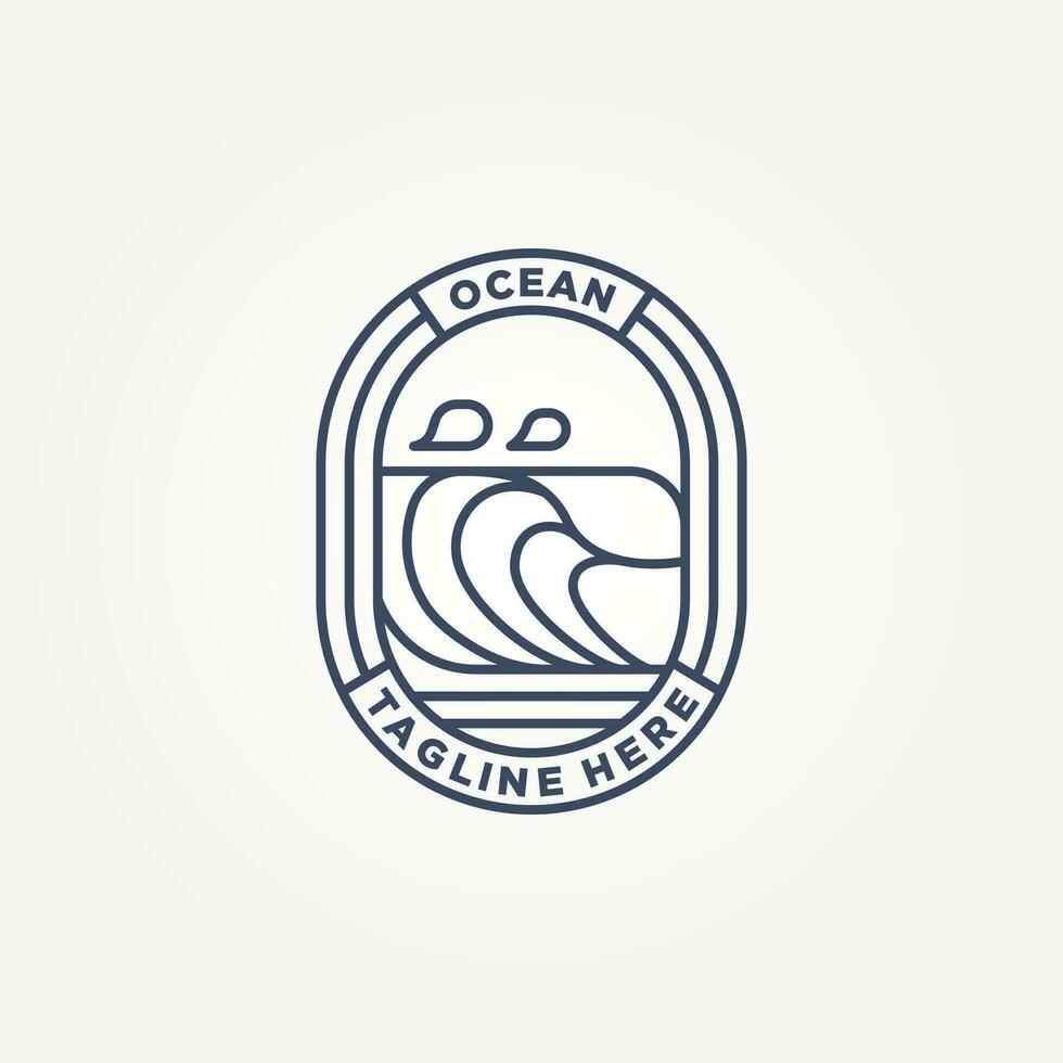 ocean wave minimalist badge line art logo template vector illustration design. simple modern surfer, resort hotels, holiday emblem logo concept