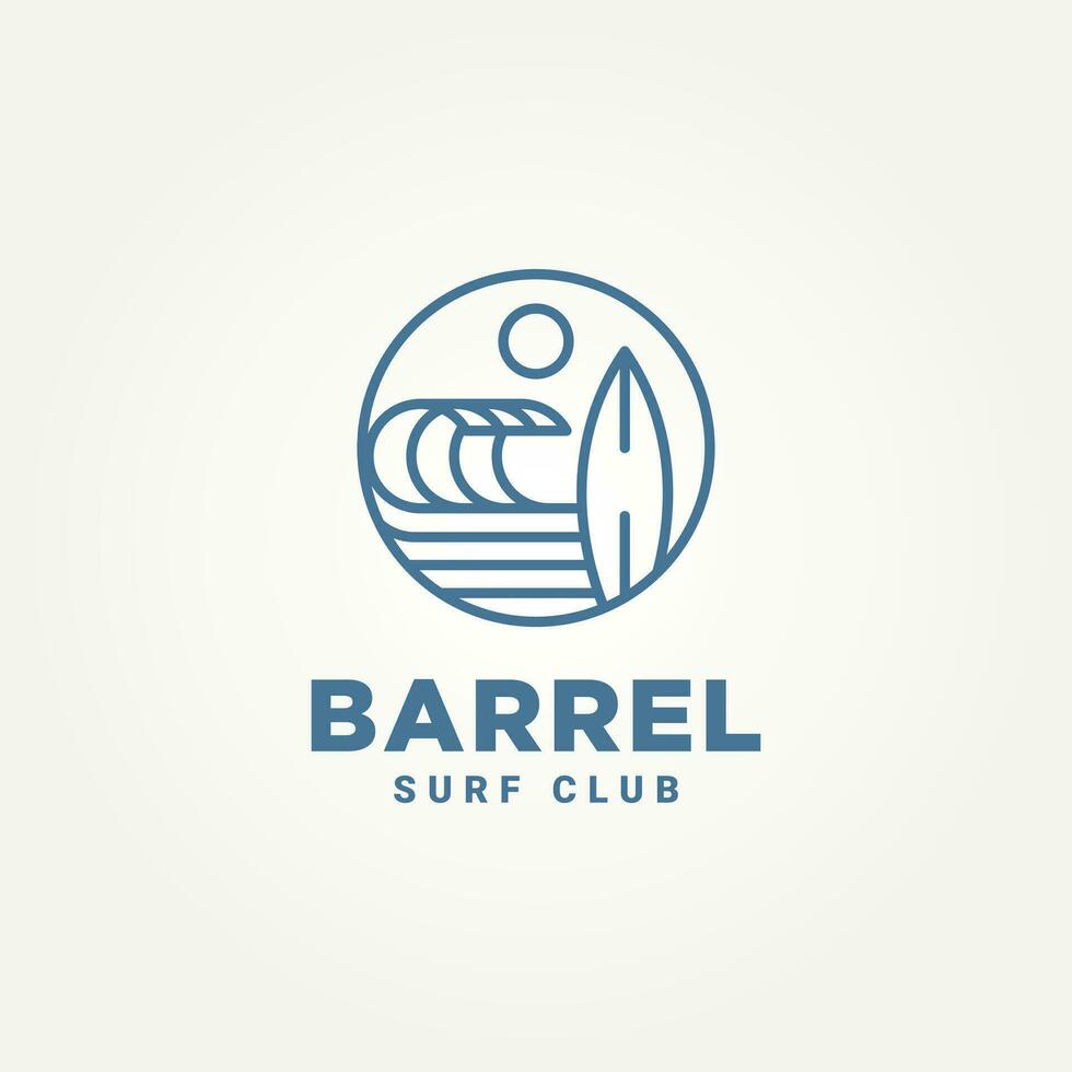 barrel wave surf club minimalist line art logo template vector illustration design. simple modern surfer, water sport, surfboard logo concept