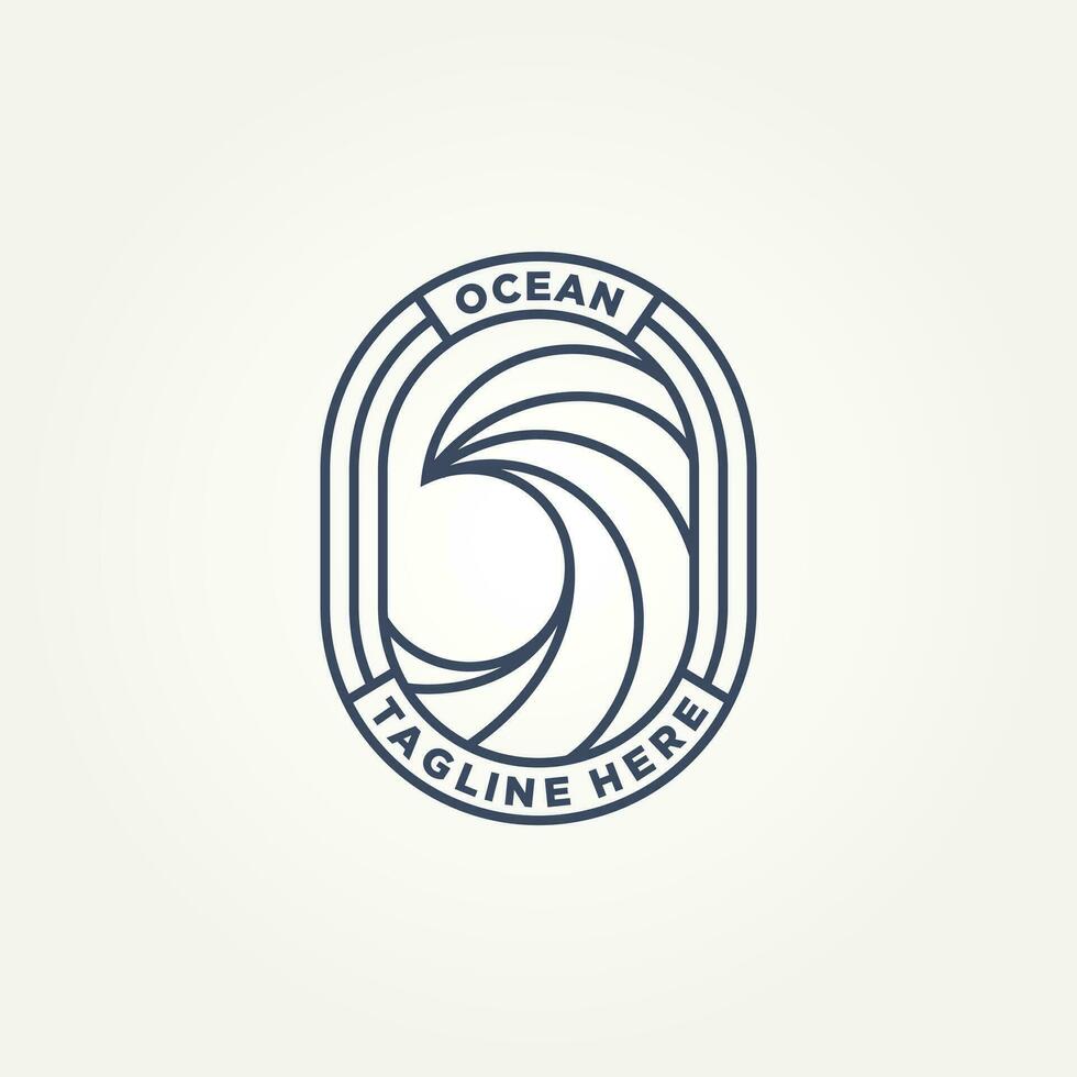 sea wave minimalist badge line art logo template vector illustration design. simple modern surfer, resort hotels, holiday emblem logo concept