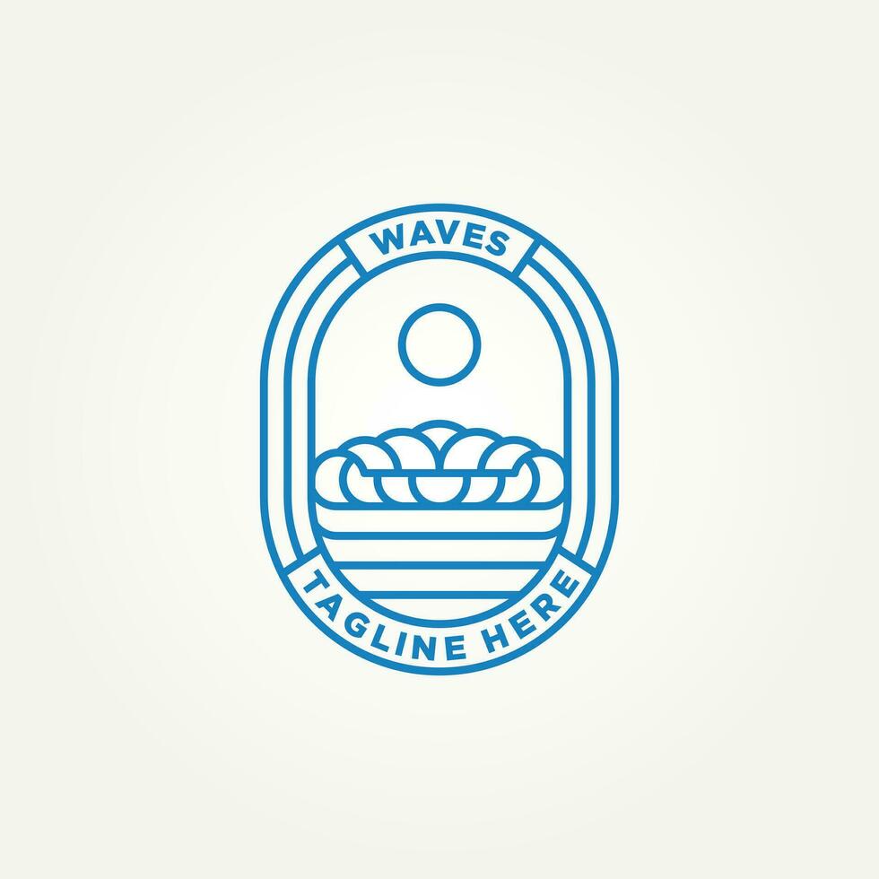 ocean blue wave minimalist badge line art logo template vector illustration design. . simple modern surfer, resort hotels, holiday emblem logo concept