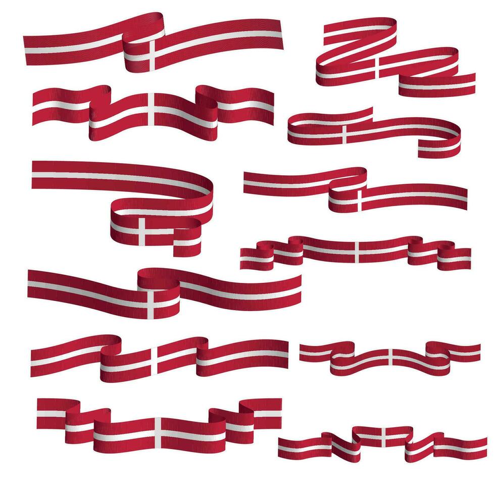 denmark country flag ribbon vector set