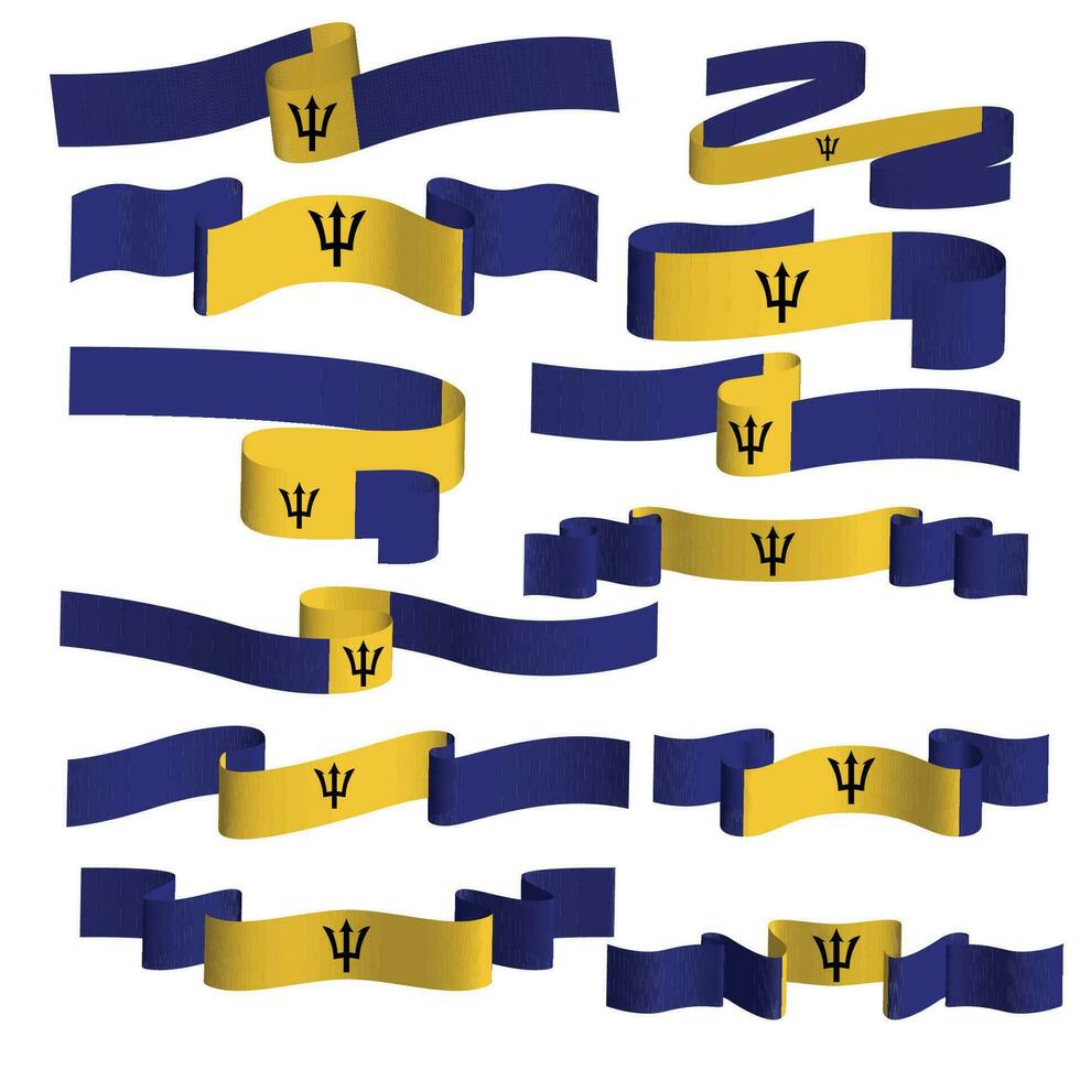 barbados ribbon flag vector element bundle set