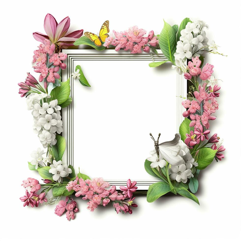 AI Generative spring frame on white background photo