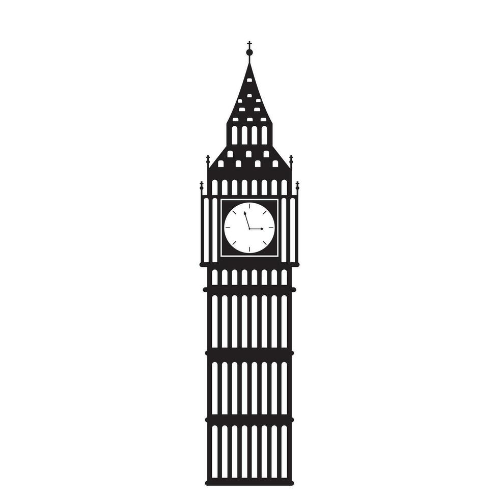 London's landmark Big Ben, the big clock. Vector illustration in black tones vector silhouette illustration of the sights of London, England.