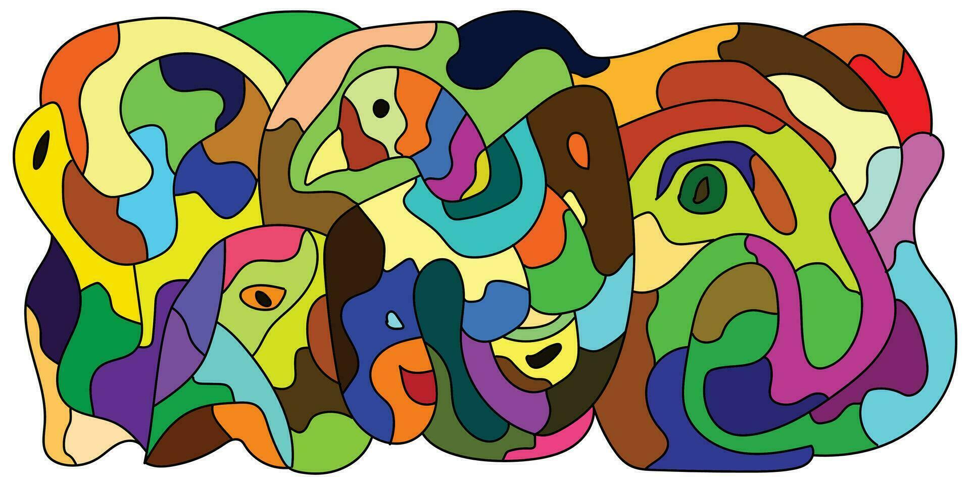 Abstract Background, Collection of Bird Faces and Colorful Eyes, Vector Illustration.