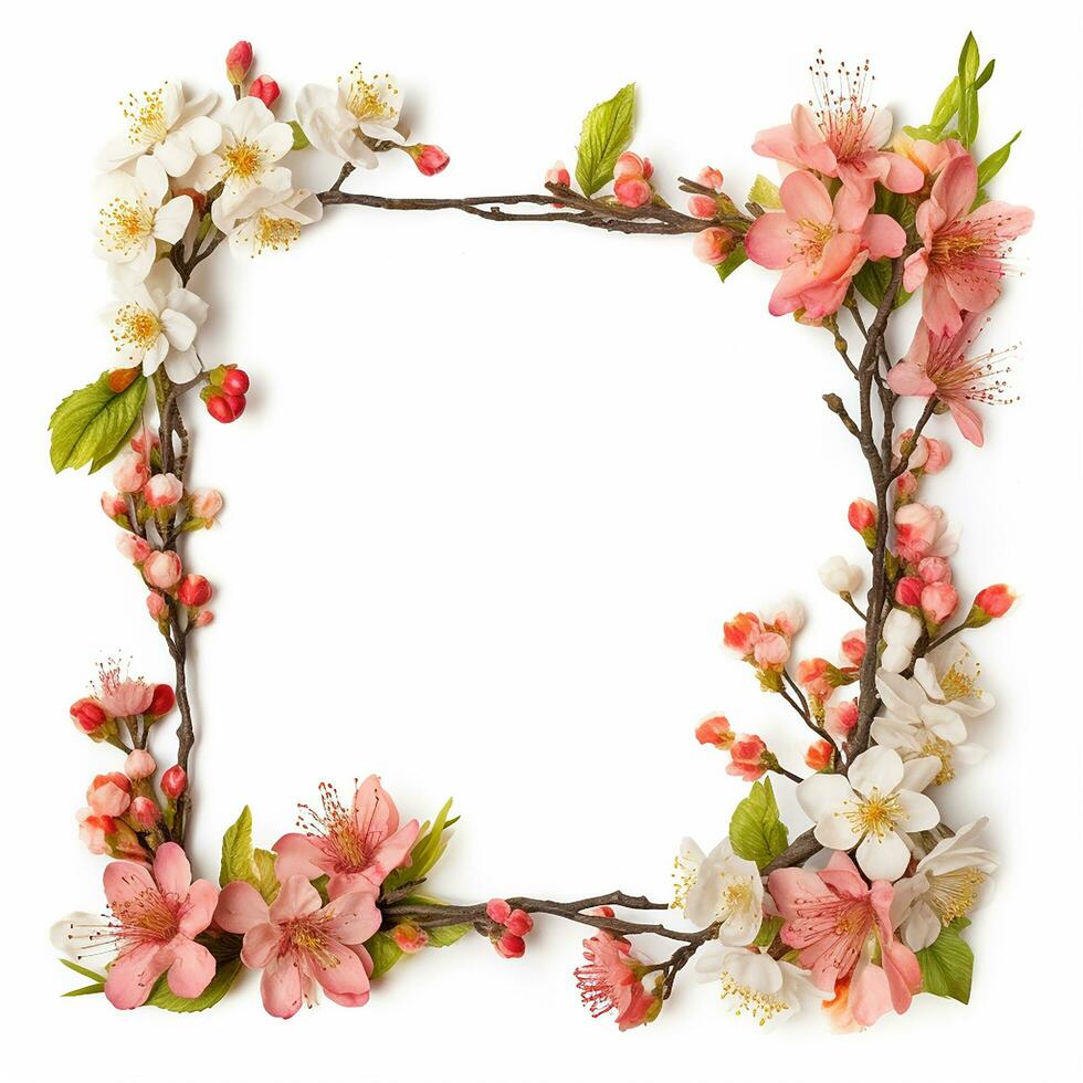 AI Generative spring frame on white background photo