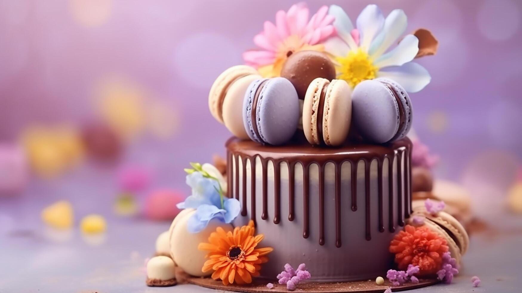 AI Generative Birthday cake with candles on blur background 31606525