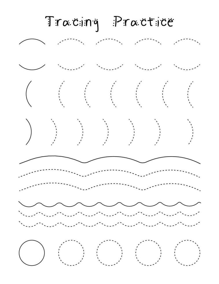 Tracing practice worksheet for toddler and preschool. Fine motor skills activity for kids. Educational game vector