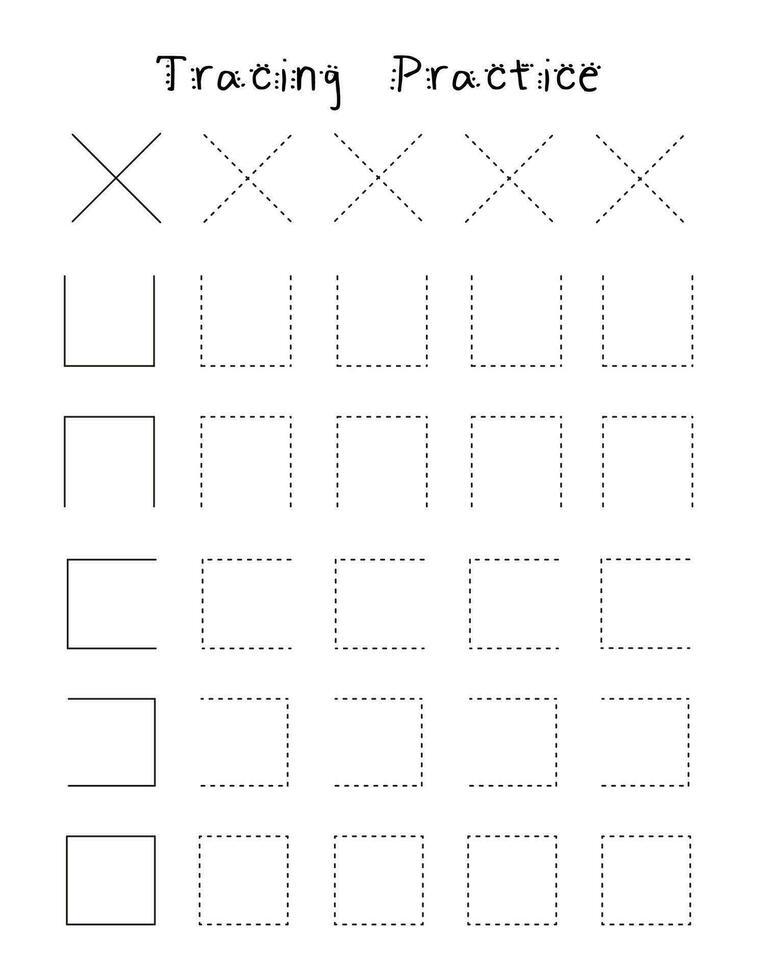 Tracing practice worksheet for toddler and preschool. Fine motor skills activity for kids. Educational game vector