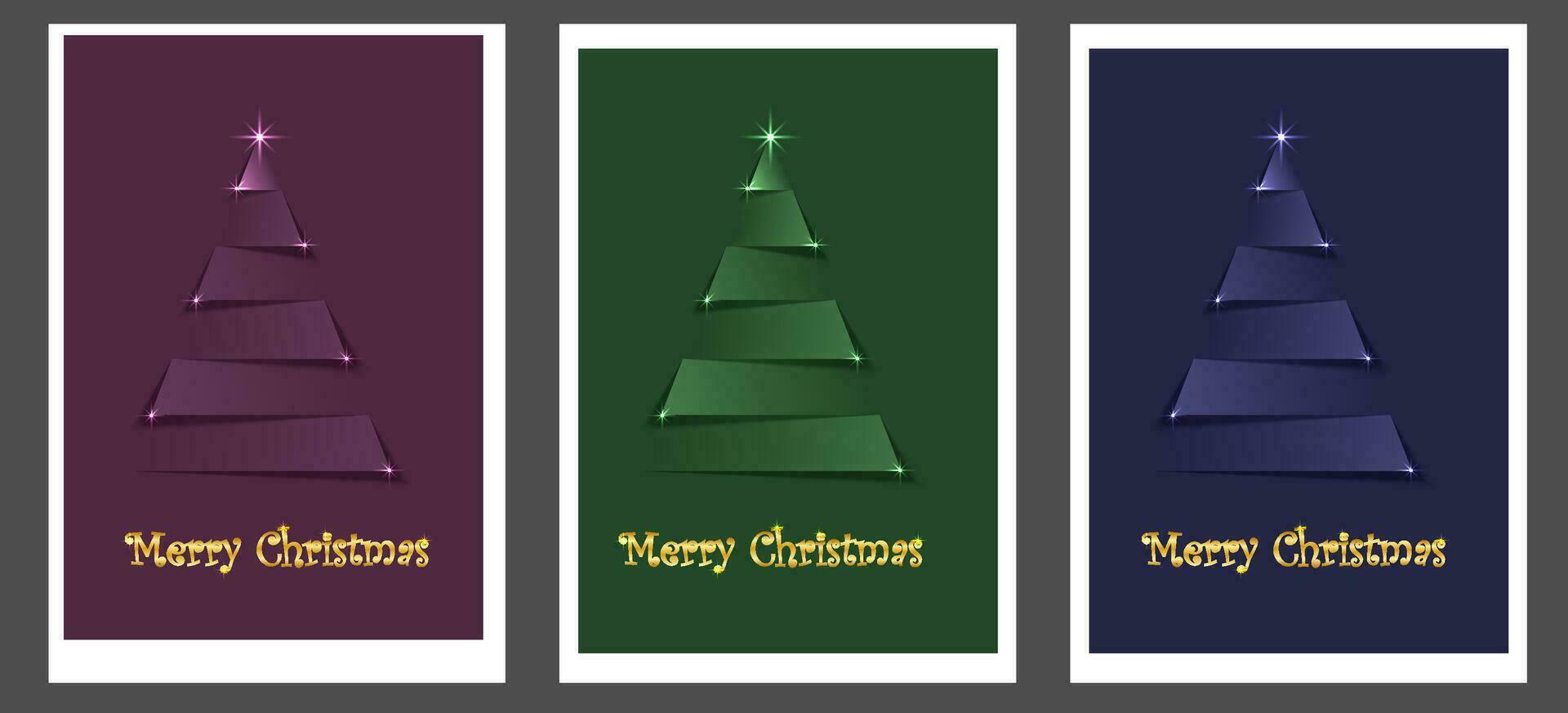A set of merry Christmas tree cut out of paper. vector