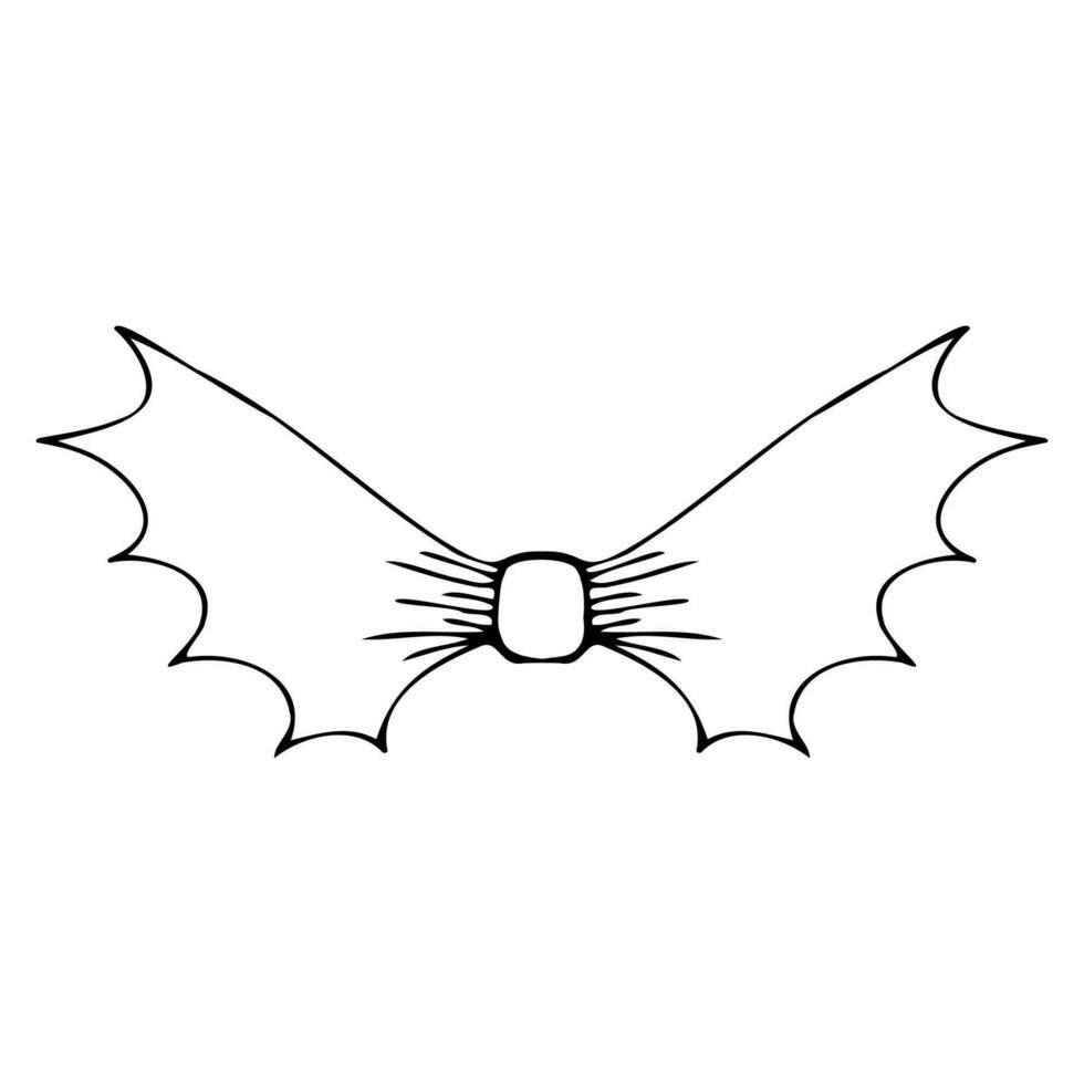 Vector bow butterfly bat in doodle style linear black isolated