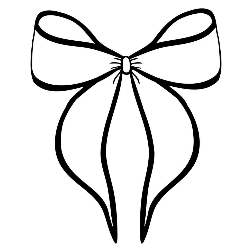 Doodle style ribbon vector bow linear black silhouette