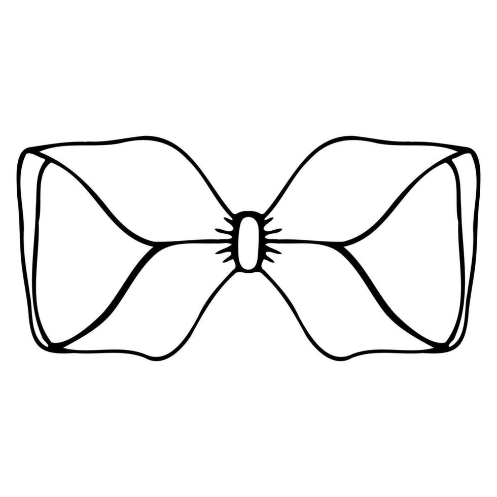 Vector bow butterfly twisted in doodle style linear black isolated