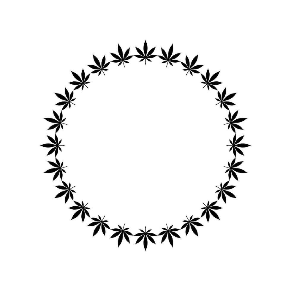Cannabis Plant Leaf Silhouette Circle Shape Composition, can use for Decoration, Ornate, Wallpaper, Cover, Art Illustration, Textile, Fabric, Fashion, or Graphic Design Element. Vector Illustration