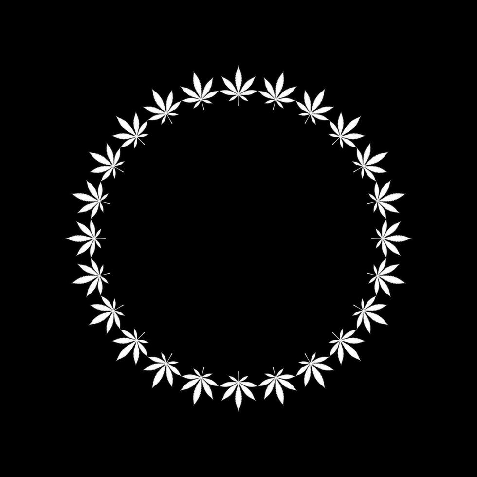 Cannabis Plant Leaf Silhouette Circle Shape Composition, can use for Decoration, Ornate, Wallpaper, Cover, Art Illustration, Textile, Fabric, Fashion, or Graphic Design Element. Vector Illustration